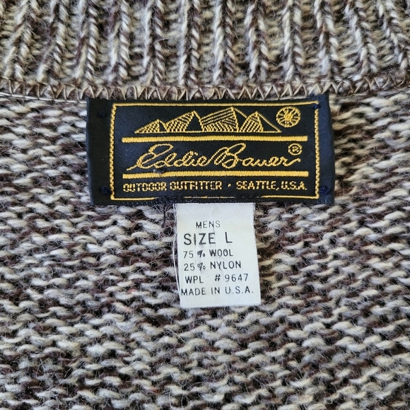 Eddie Bauer Men's Vintage 90s Wool V-Neck Pullover Sweater Size L Marled Brown - Picture 3 of 8